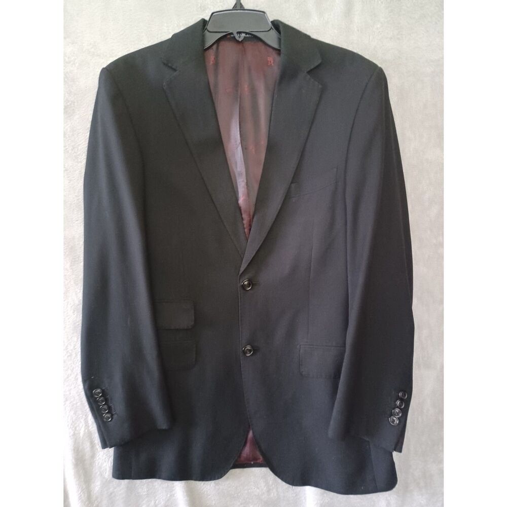Gino Valentino Zegna Blazer Sz 36R Solid Black Wool Silk Super 150s Mens Classic